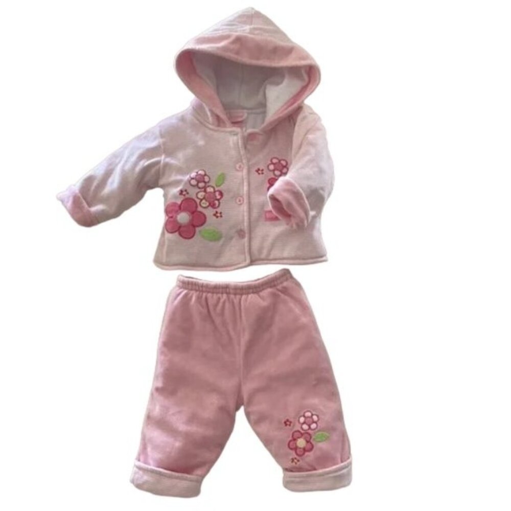 Nannette 2-Piece Padded Floral Matching Hooded Outfit Set 3-6 Months